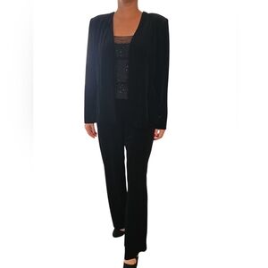 Alex Evenings Velvet 2 Pieces Black Open Blazer  Elastic Waist Pants Sz Small